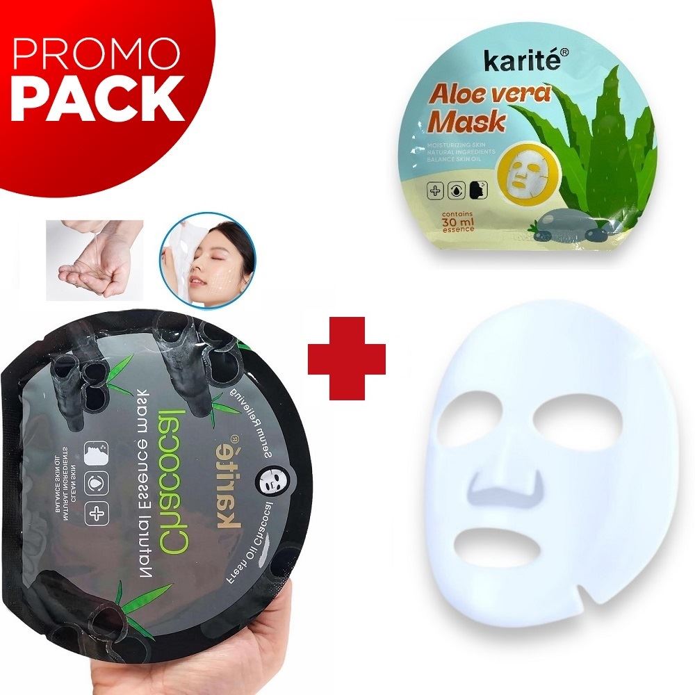 PACK de 12 mascarilla aloe vera y 12 mascarilla de carbon